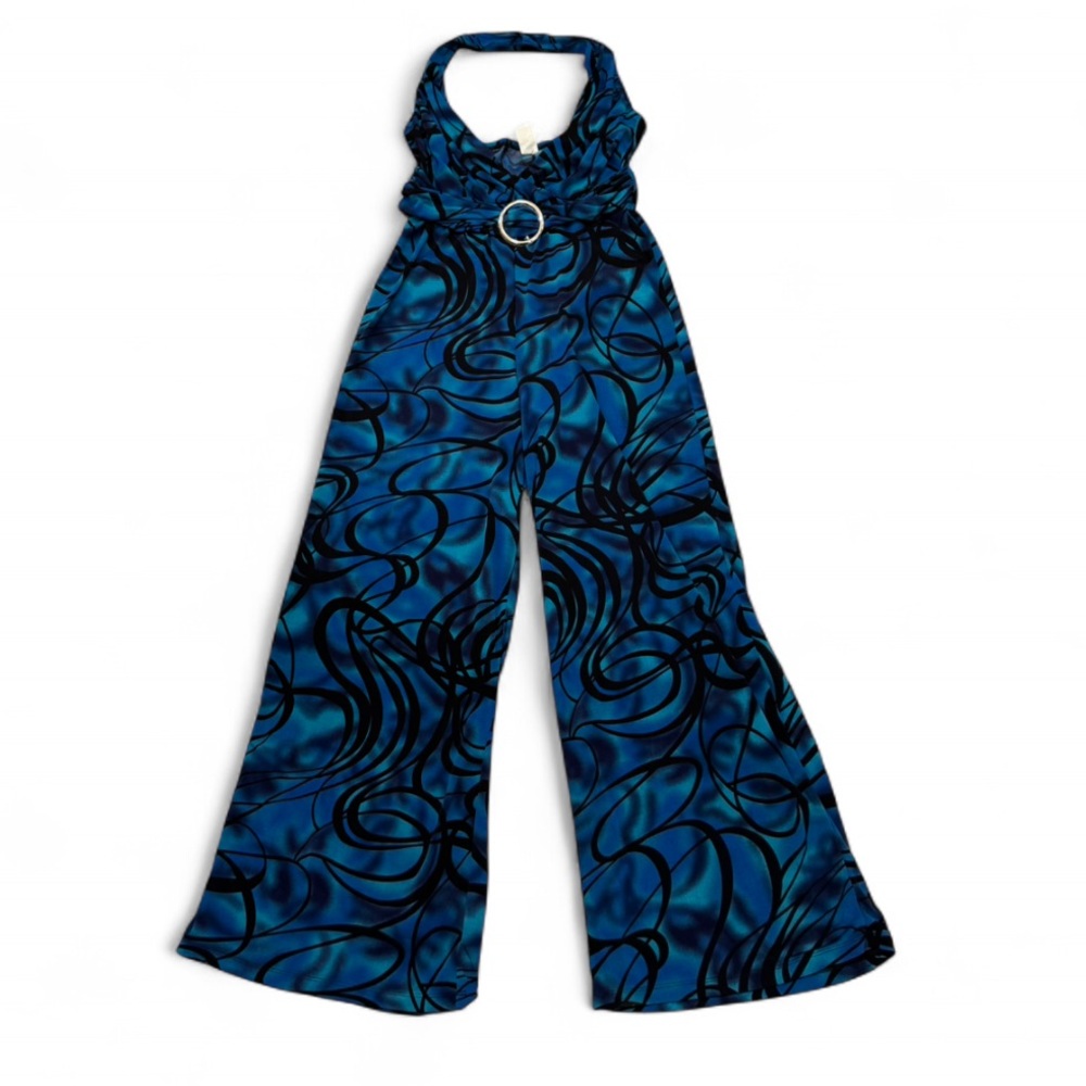 PerSeption Concept - Super Groovy, Teal Swirl Jumpsuit w/ stylish belt+buckle